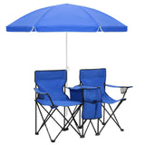 Silla Doble Plegable con Sombrilla y Bolso Azul