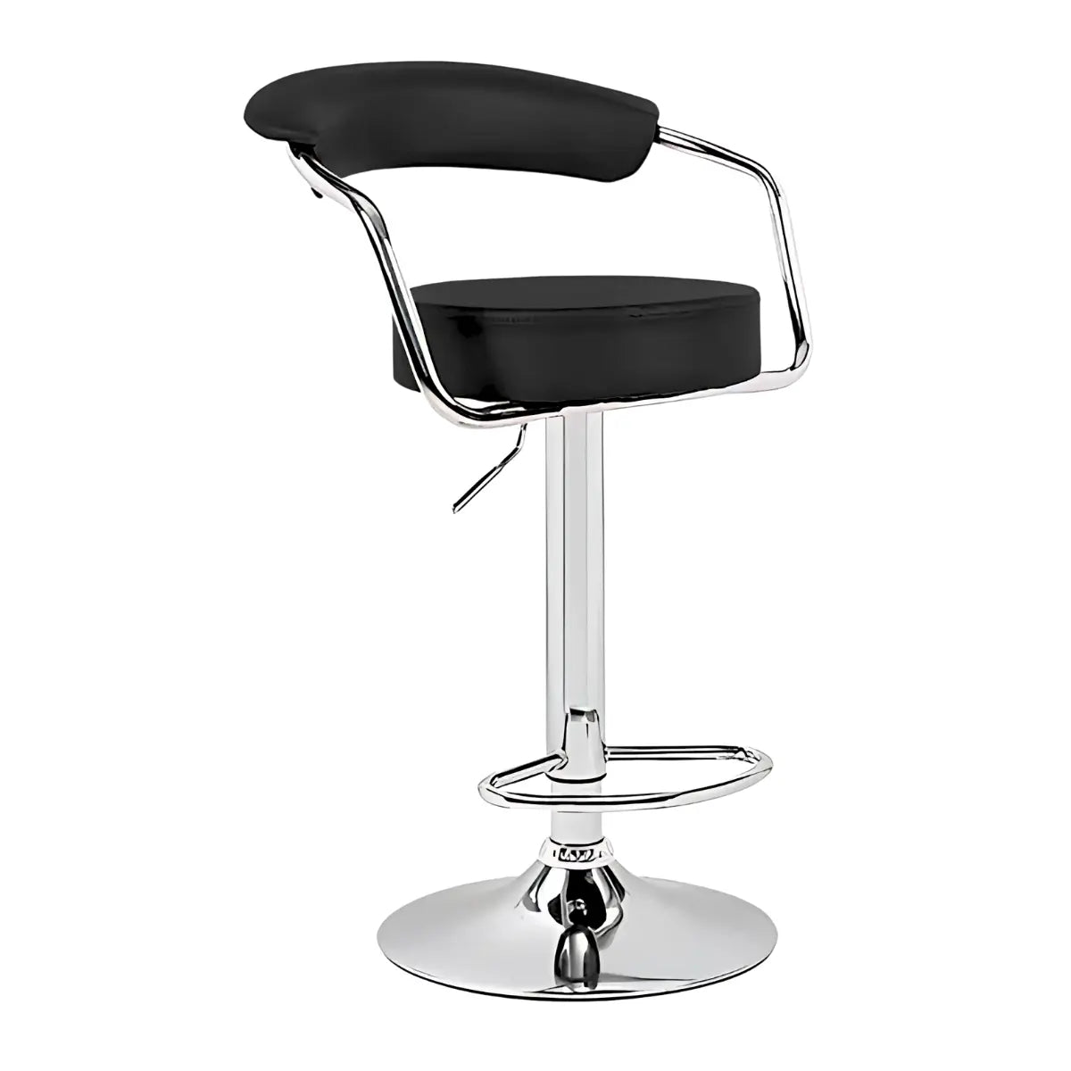 Silla Alta para Bar Modelo Venezia – Base Cromada y Asiento de Cuero PU Negro