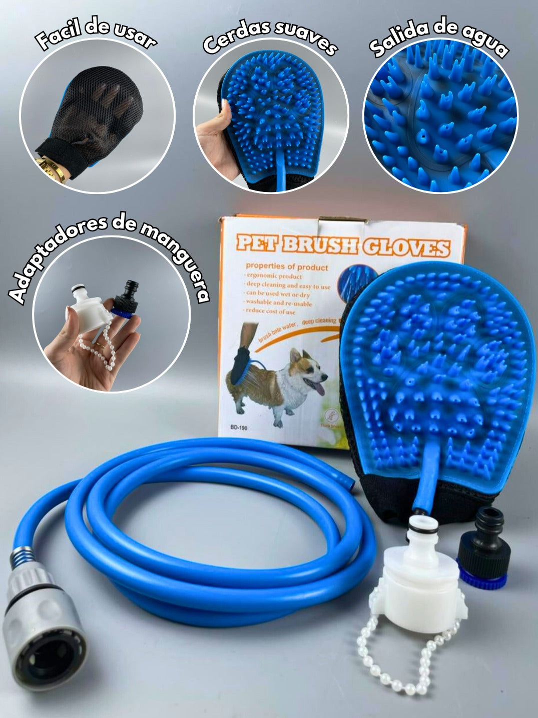 Guante para bañar y peinar mascotas