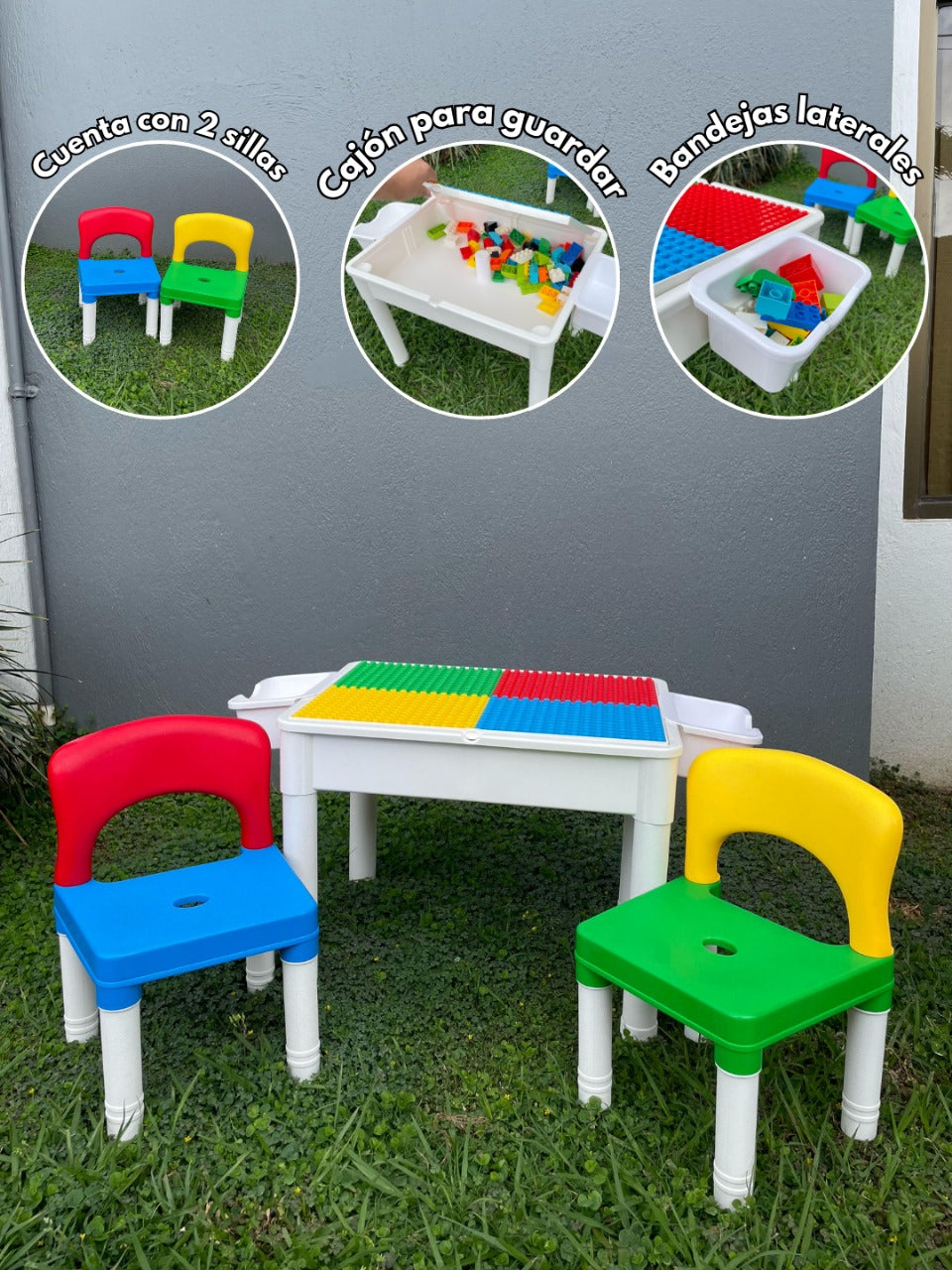 Mesa didáctica con bloques y 2 sillas